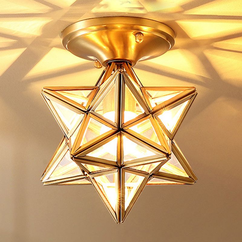 Colonial Style Ceiling Light Glass Shade Metal Semi Flush Mount Light for Living Room