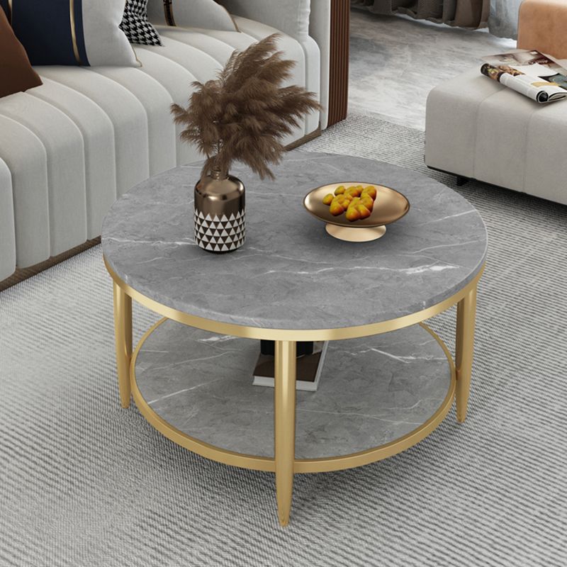 Slate Round Coffee Table Glam 4 Legs Coffee Table with Storage
