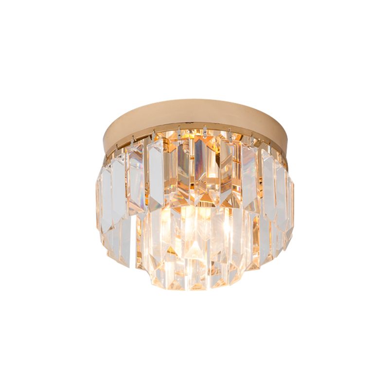 Luminaire LED moderne à 2 niveaux, abat-jour tambour, cristaux clairs taillés en biseau, lampe encastrée en or/noir