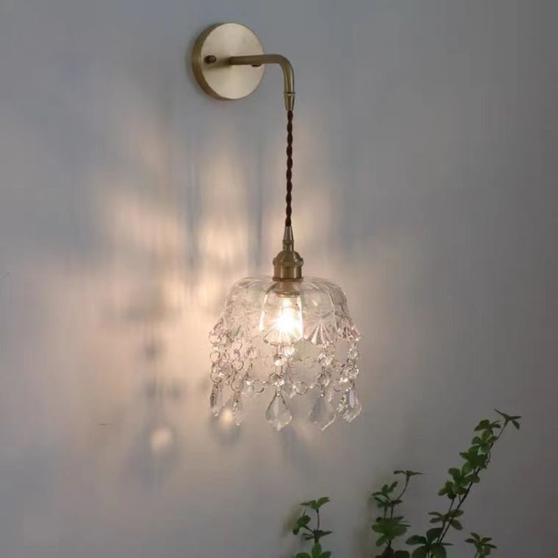 Crystal Modern Wall Sconce Flower Shape Vanity Lamp with Glass Shade for Living Room
