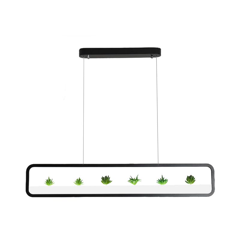Rectangular Acrylic Island Chandelier Simple 27.5"/39" Long LED Dining Room Ceiling Light in Black/White