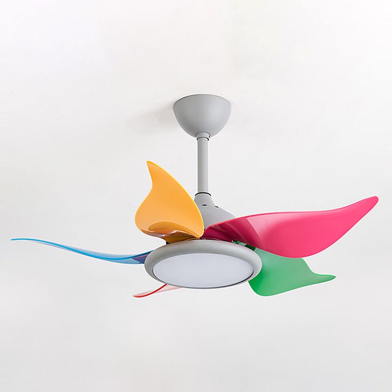 Colorful Round Hanging Fan Light Macaron Style Metal Bedroom LED Semi Flush Mount Lamp