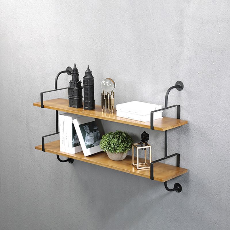 Metal and Wooden Shelf Bookcase Floating Open Wall Mounted Book Shelf for Study Room