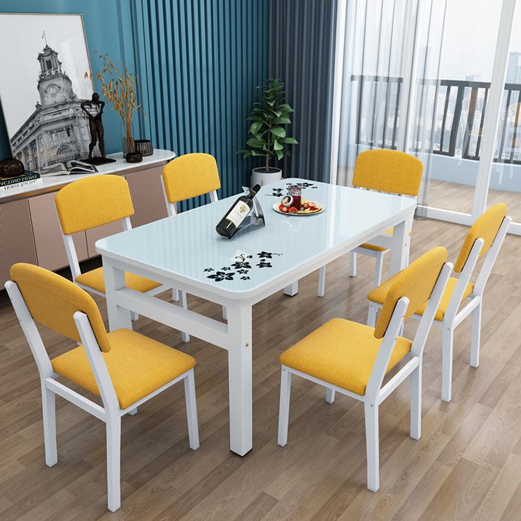 Metal Modern Rectangle Dining Table Glass Top Table for Dining Room and Kitchen