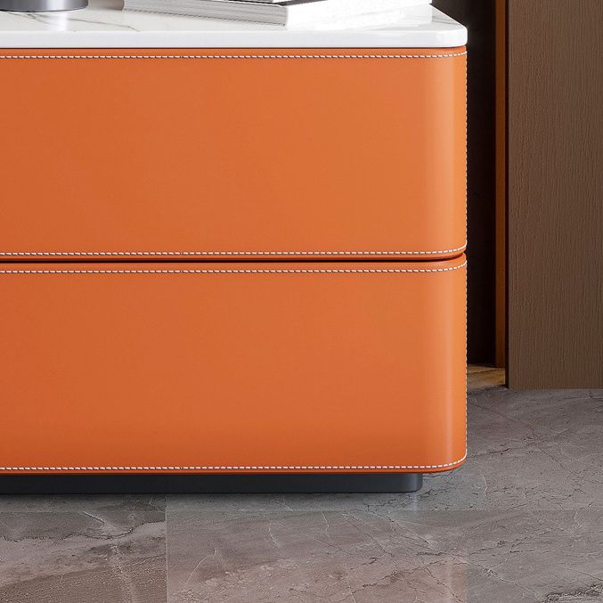 Orange Leatherwear Credenza Modern Stone Buffet with Drawer for Dining Room