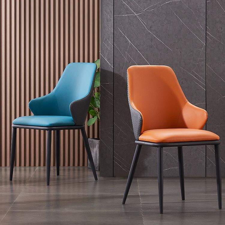 Modern Leather Dining Side Chairs Indoor Upholstered Arm Chair with Black Legs