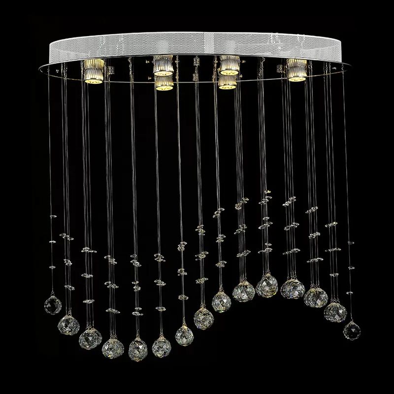 Small/Large Crystal Wavy Flushmount Lighting Contemporary 6-Head Living Room Ceiling Flush Light in Stainless Steel