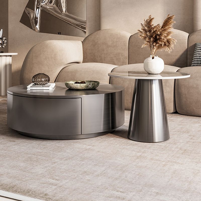 Mid-century Modern Cocktail Table Grey/gold Metal Round Coffee Table