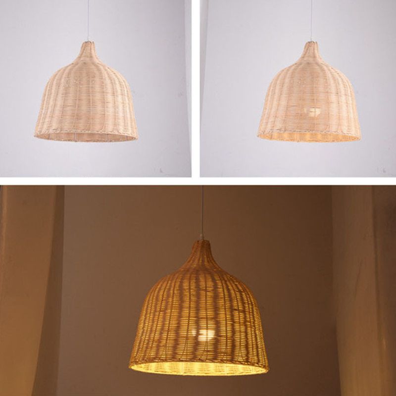 Chinese Basket Pendant Lighting Fixtures Rattan Hanging Light with Hanging Cord for Restaurant