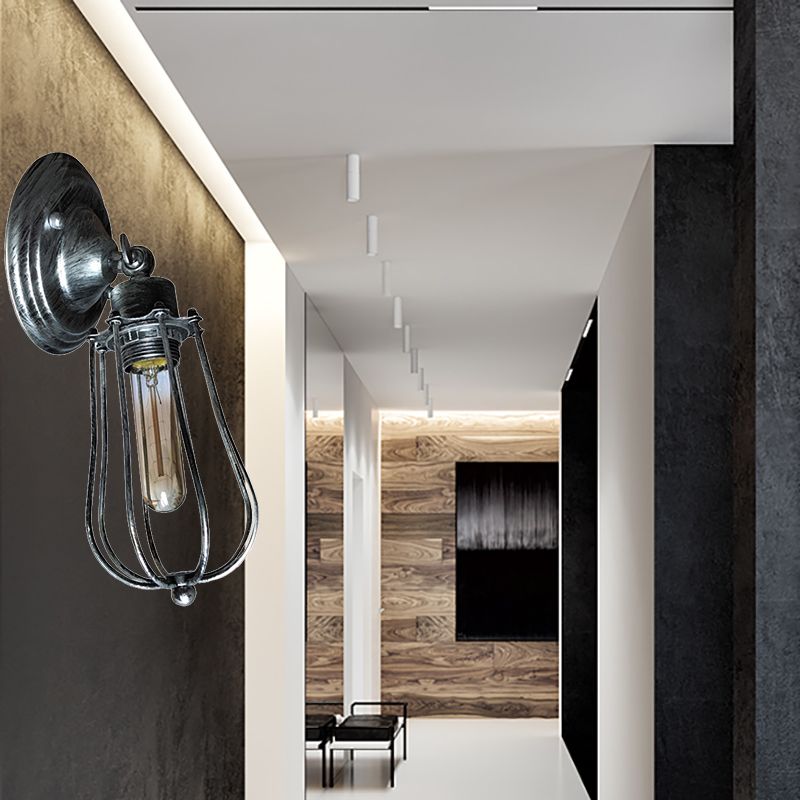 1 Kopfdrahtschutz Wandleuchte Leuchten mit Glühbirnenschatten Industrie gealtertes Messing/antike Silbereisenwandlampe für das Restaurant