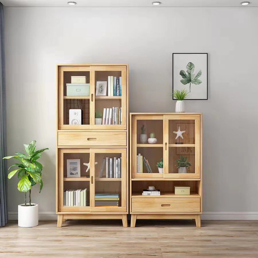 Natural Scandinavian Standard Bookcase Pine Wood Bookcase with Door