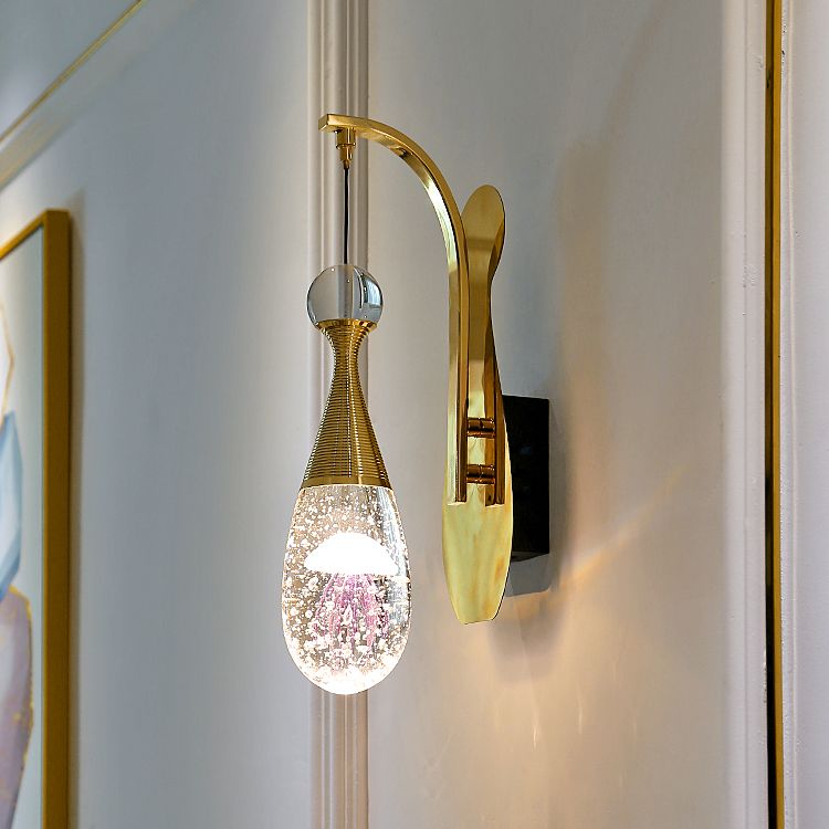 Nordic Style LED Sconce Light Fixture Teardrop Wall Lighting Fixture with Crystal Shade