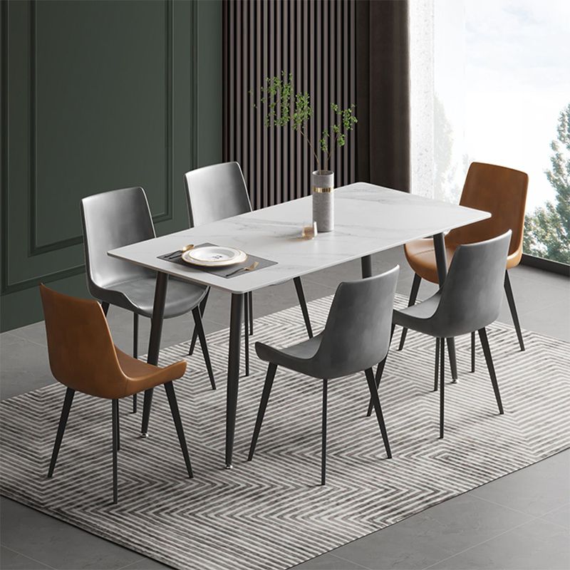 Modern Rectangle Stone Dining Table 4 Metal Legs for Dining Room