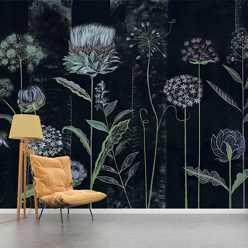 Flower Sketch Wall Paper Murals Trendy Waterproof Living Room Wall Decor, Custom Size Available