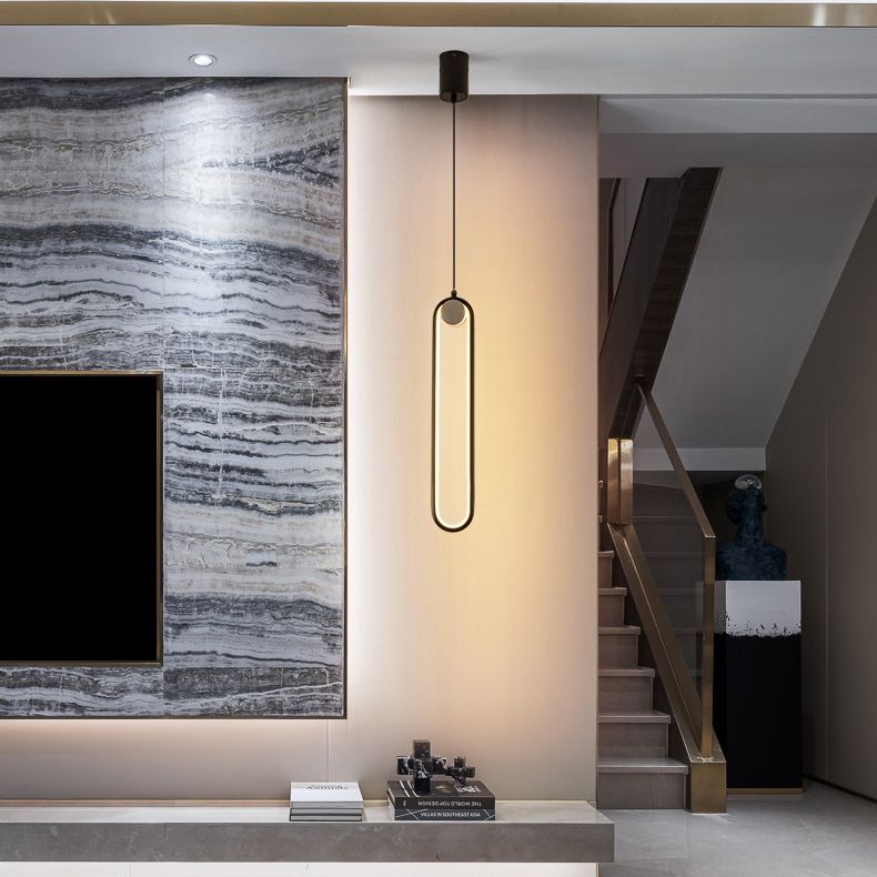 Contemporary One-Light Black Metal Oval Pendant Lighting for Dinning Room Cafe