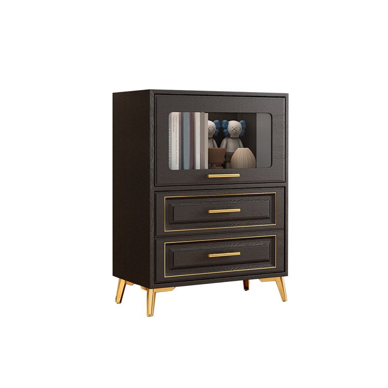 Contemporary Black Chest Glass Paned Accent Cabinet with Drawer