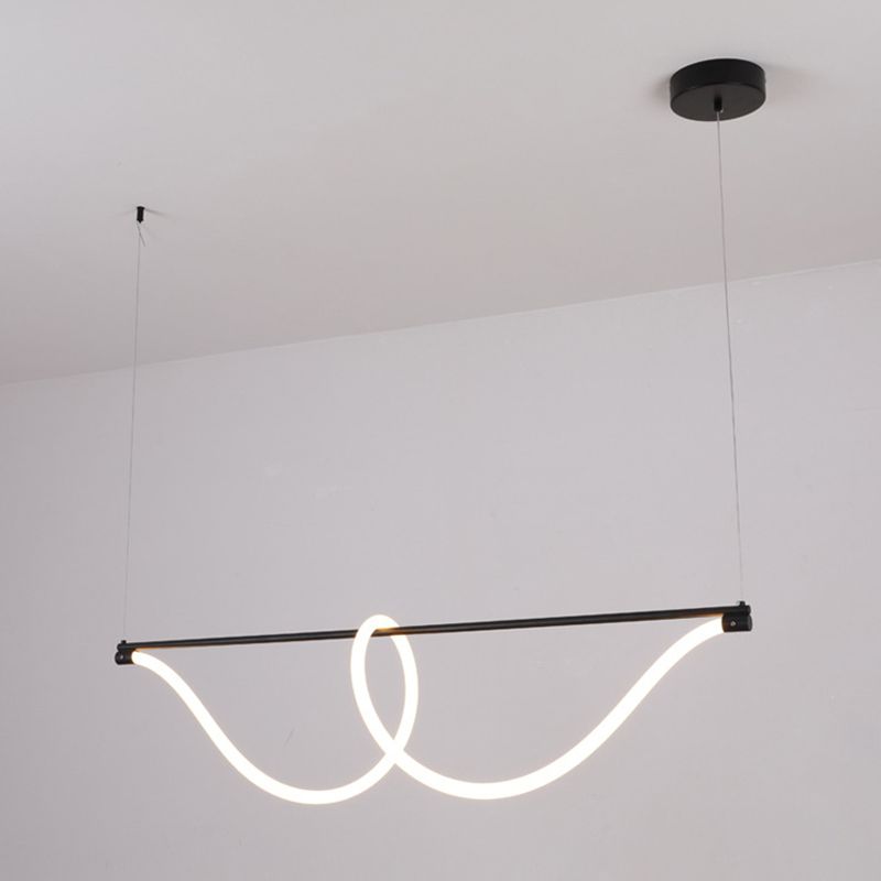 1 Light Linear Modern Lighting Chandelier Metal and Silica Gel Island Lighting in White and Black