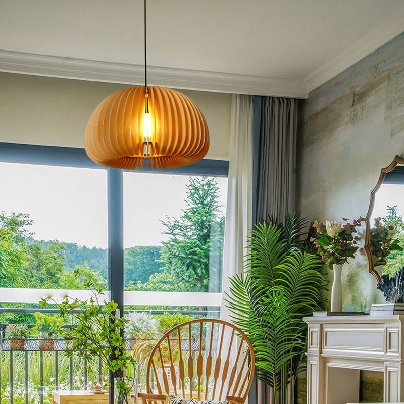 Luz colgante de calabaza de madera beige Minimalista Minimalista 1 Lámpara de techo de restaurante ligero Lámpara de techo