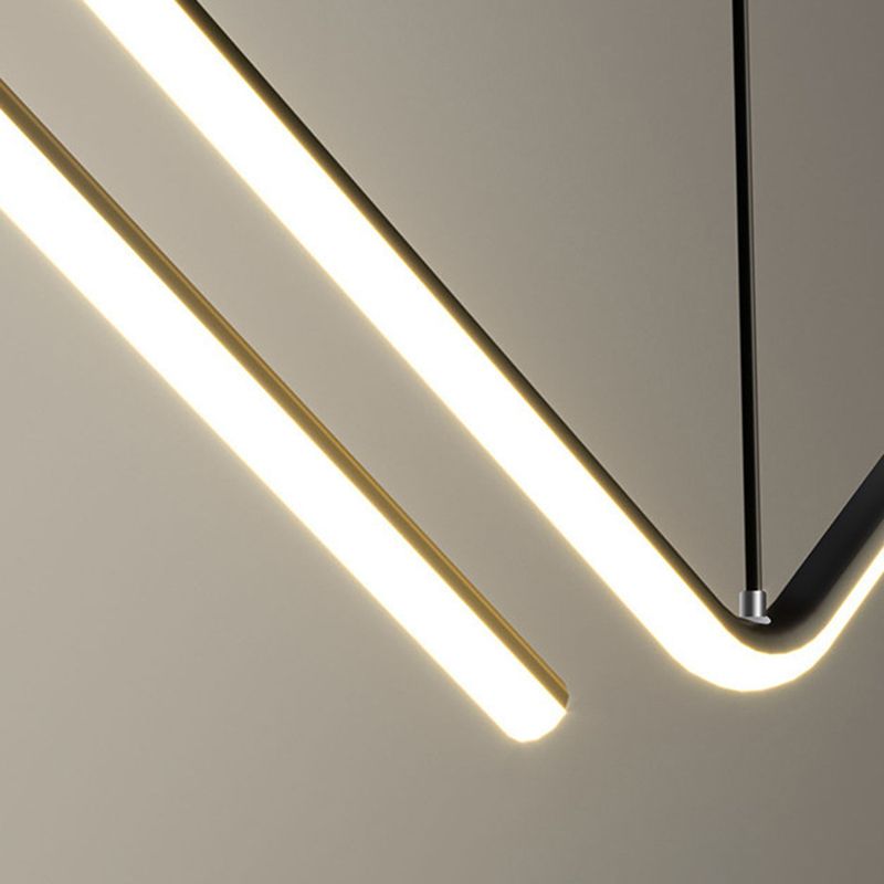 Modern Metal Chandelier Lamp Linear LED Island Pendant for Dining Room