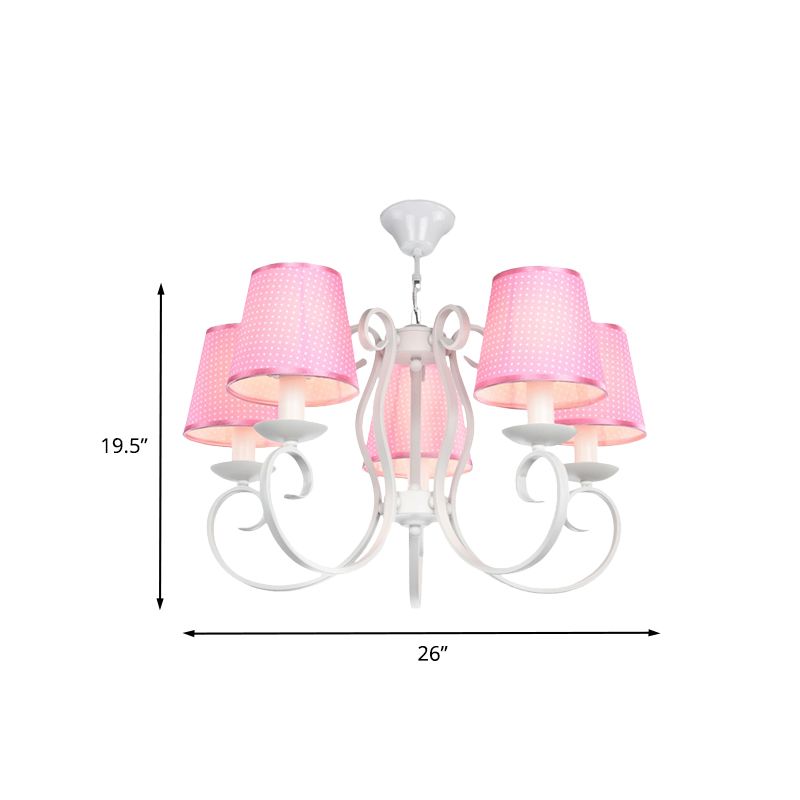 Minimalism Barrel Ceiling Chandelier Fabric 5 Lights Bedroom Hanging Light Fixture in Pink
