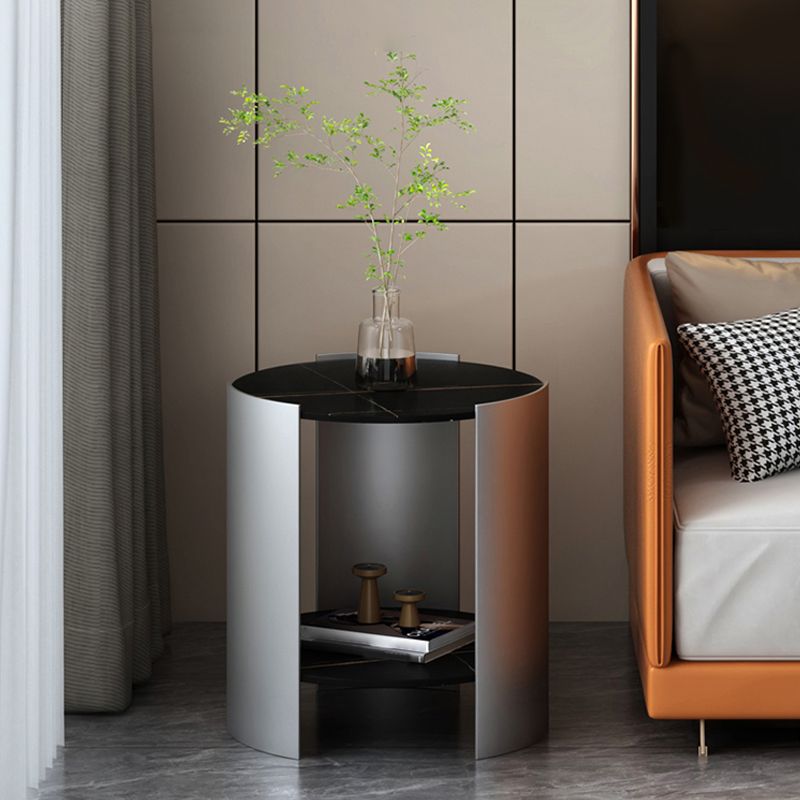 Modern Stone Round Side Table 19.69" Tall 3 Legs End Table with Storage