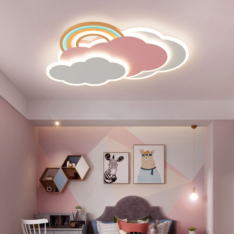 Cloud Shape Metal Flush Light Kid Style 4 Lights Flush Mount Ceiling Lights in White