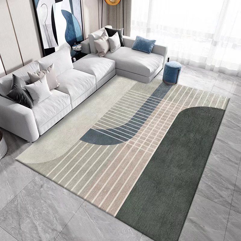 Black Modern Rug Polyester Geometric Patterns Rug Washable Rug for Living Room