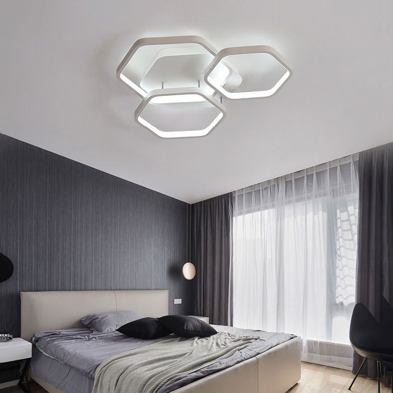 Modern Hexagon Flush Light Fixture Metal Flush Mount Ceiling Light in White