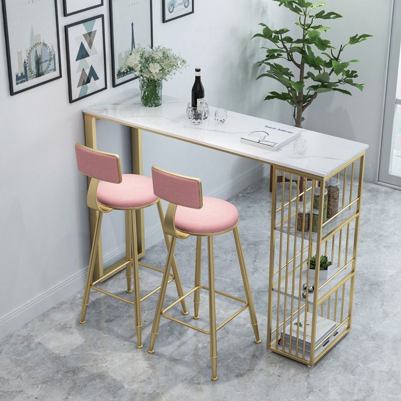 Glam 1/2/3/5 Pieces Bar Table Set Rectangle Stone Bar Table with High Stools