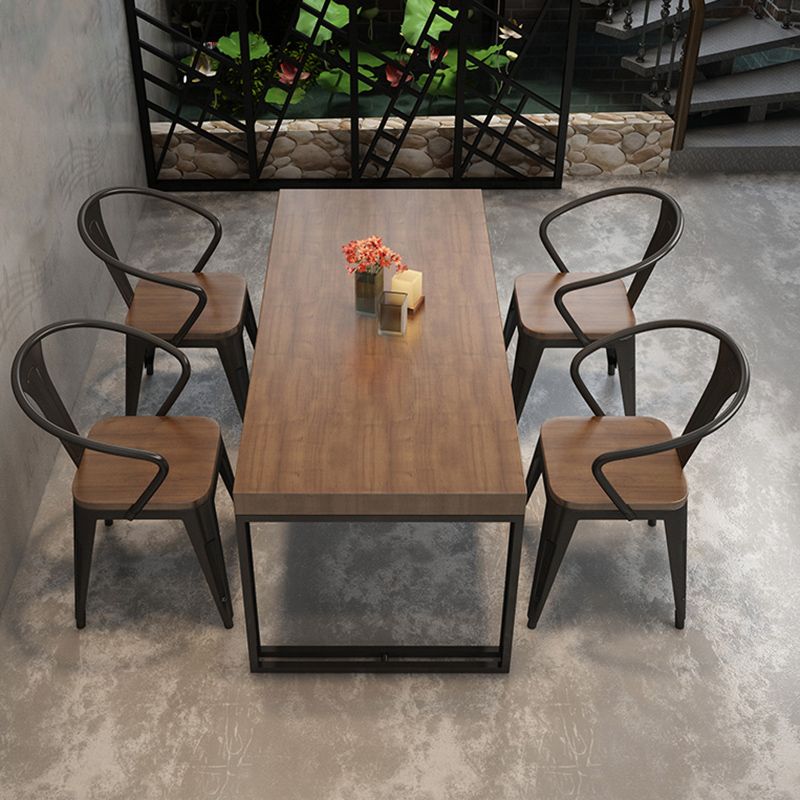 Fixed Industrial Dinette Set 1/5 Pcs Brown Solid Wood Furniture for Home