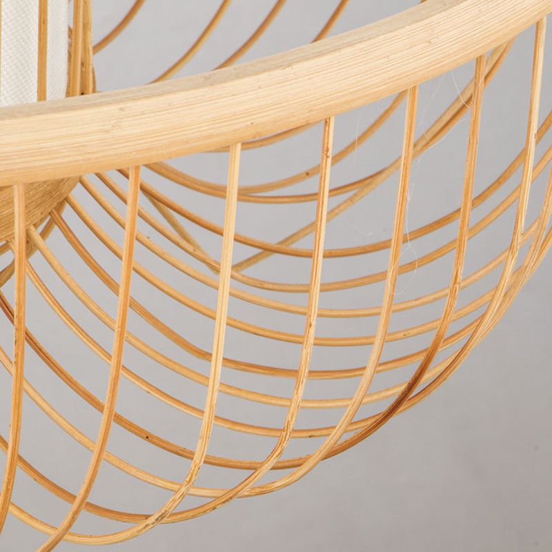 Bamboo Curved Drum Suspension Light Simplicity 1-Light Wood Pendant Light Fixture