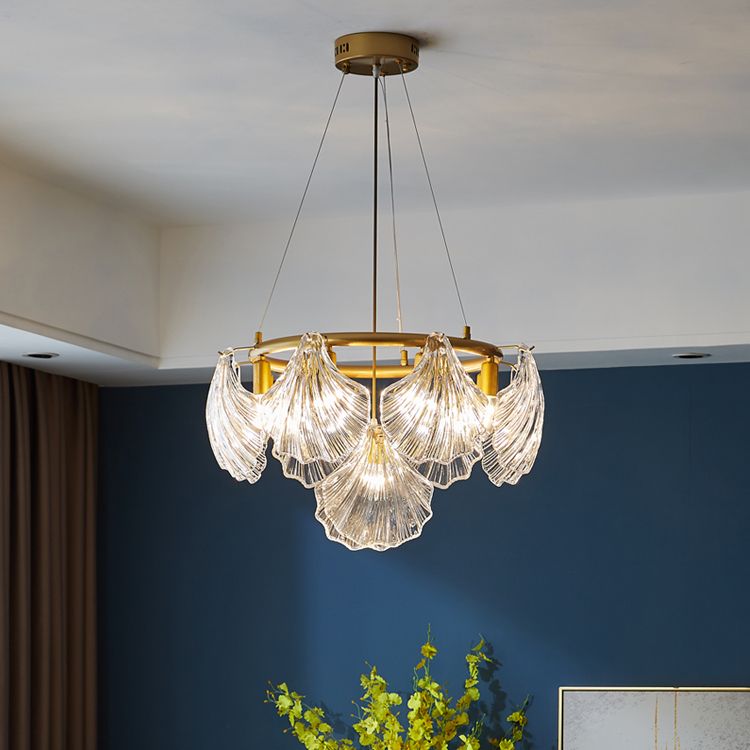 Modern Style Chandelier Lighting Fixtures Glass Metal Shell Shape Chandelier for Bedroom
