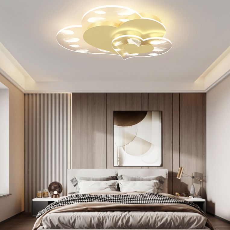 Acrylic Heart-Shaped LED Flush Mount in Modern Creative Style Iron Feather Ceiling Light for Bedroom