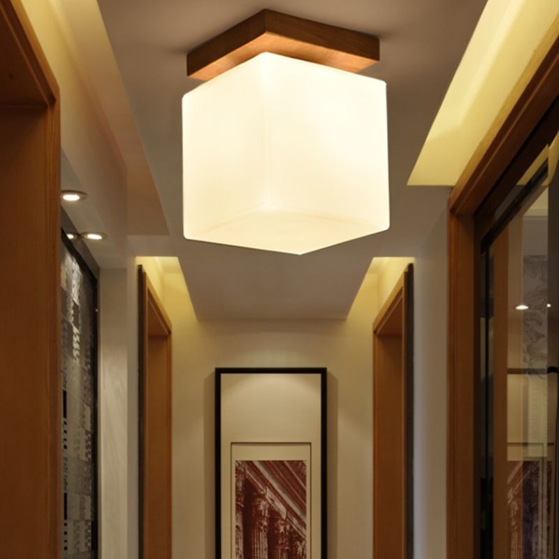 Modern Glass Semi Flush Mount Square Shade Semi Flush for Living Room