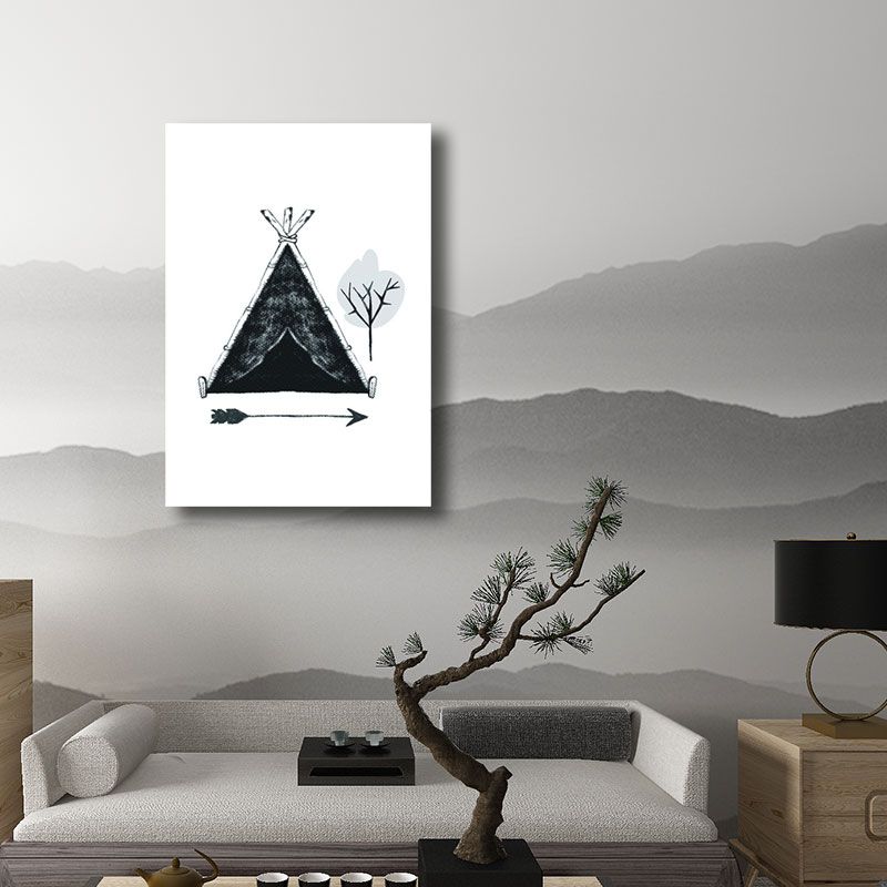Hobby Camp Wall Art Print Scandinavian Textured Wrapped Canvas in Black for Drawing Room