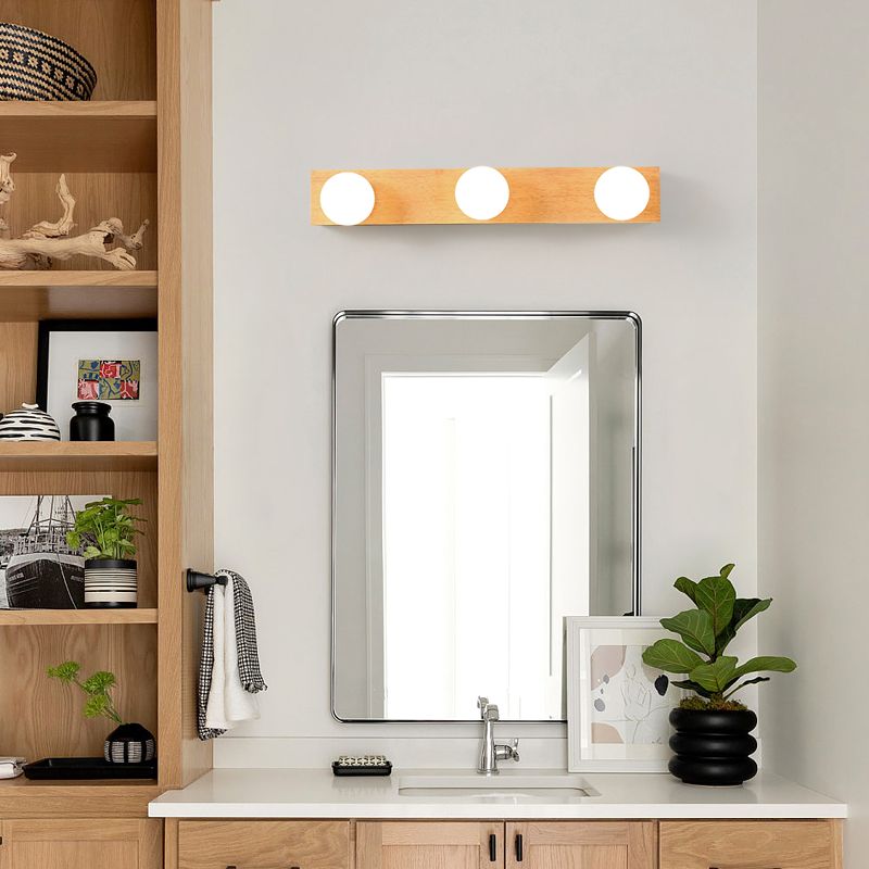 Square Shape Wood Vanity Lights Modern Style 3/4/5 Lights Vanity Light Fixtures in Brown