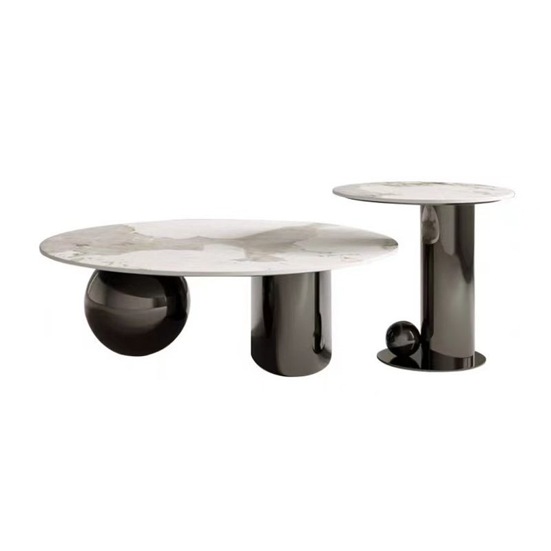 Glam Round Slate Cocktail Table Stainless Steel Abstract Coffee Table