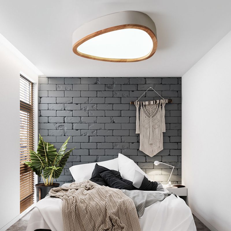 Grey/White/Green Drop Flush Mount Ceiling Light Modern Iron and Wood Unique Ceiling Light in Warm/White