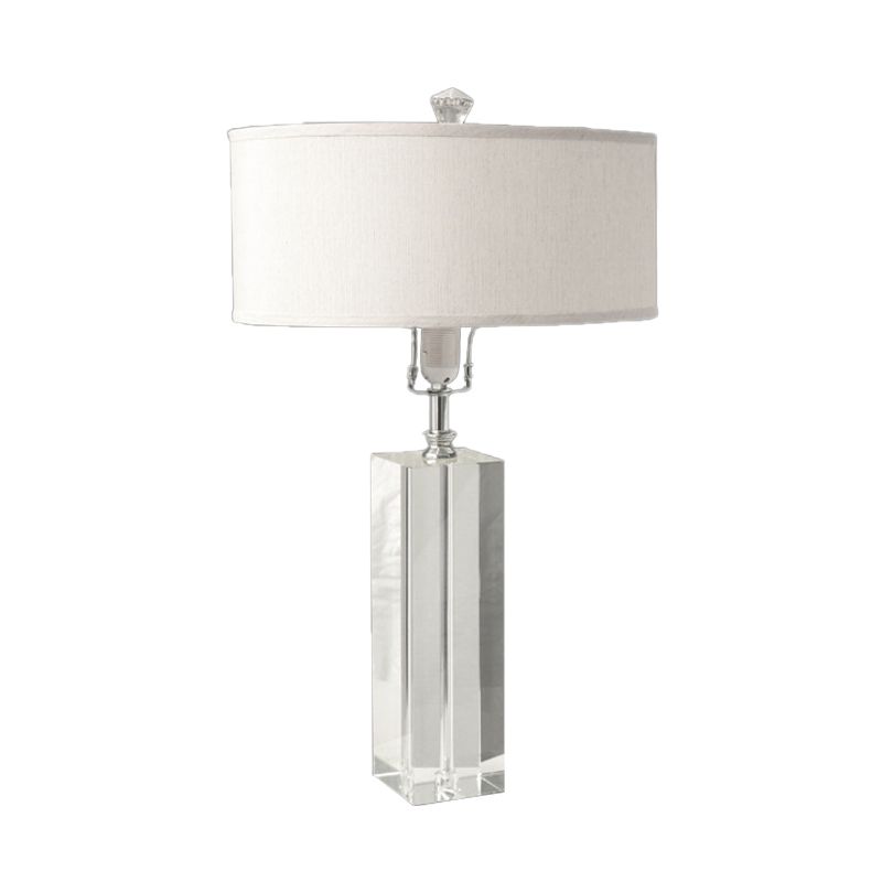 White Rectangle Table Light Rural Crystal 1 Light Bedroom Night Lamp with Round Fabric Shade