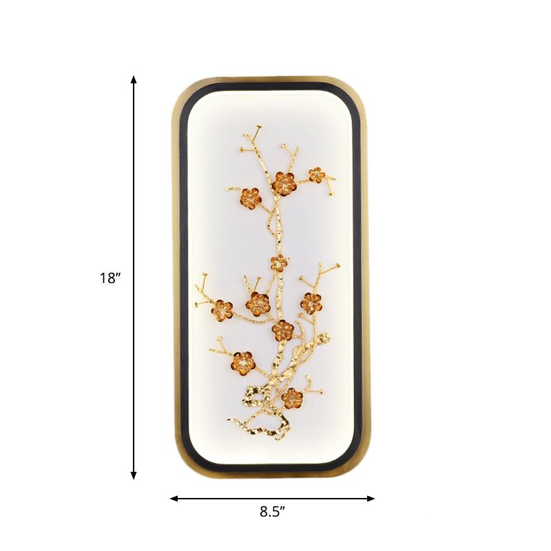 Metallic Rectangle Plum Blossom Mural Light Oriental Style LED Wall Mounted Light Fixture in Gold
