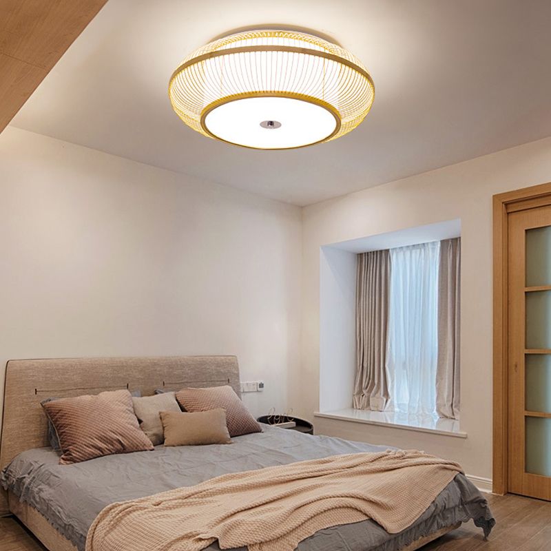 Asia Circle Flush Mount Ceiling Light Bamboo Flush Mount Lighting for Bedroom