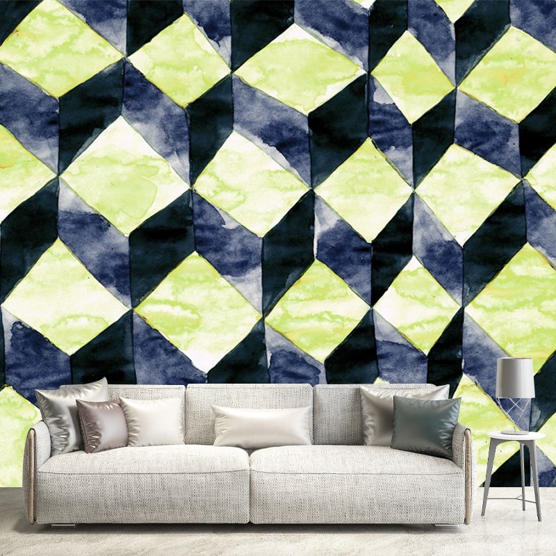 Huge Matrix Cubes Wallpaper Mural Yellow Non-Woven Wall Covering, Washable, Custom Printed