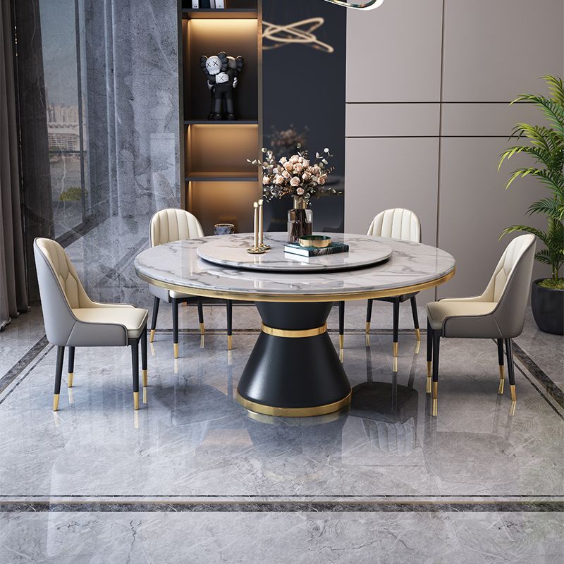 Marble Dining Table Contemporary Style Single Pedestal Base Table for Dining Room