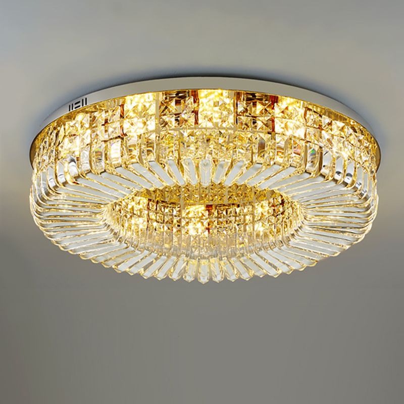 Plafonnier en cristal de forme ronde, montage encastré moderne en acier inoxydable pour chambre d'étude