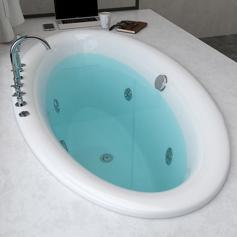 Drop in Soaking Bathtub White Oval Modern Back to Wall Acrylic Bath