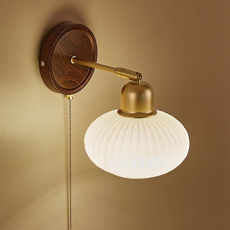 Nordic Style Wall Light Round Shape Wall Lamp with Glass Shade for Bedroom