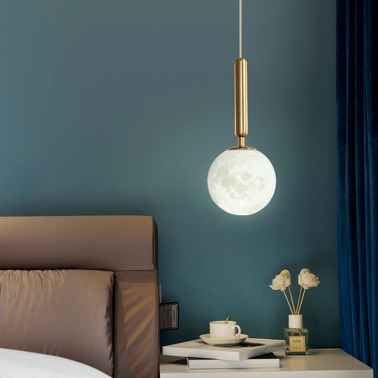 Modern Style Spherical Shade Hanging Light Plastic 1 Light Pendant Lamp for Bedside