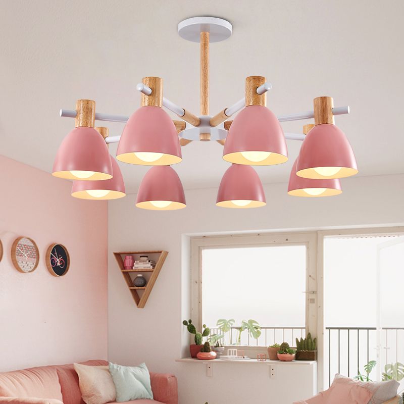 Dome Chandelier Pendant Light Modern Nordic Metal Hanging Hang Fixture with Wood
