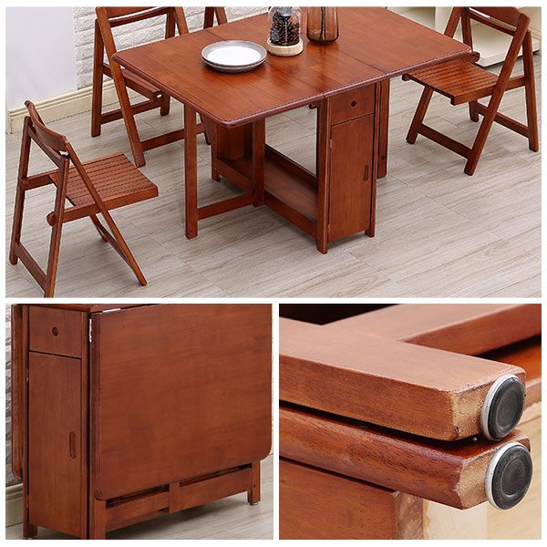 Mid-Century Modern Dinner Table Brown Solid Wood Drop-Leaf Dining Table (only table)