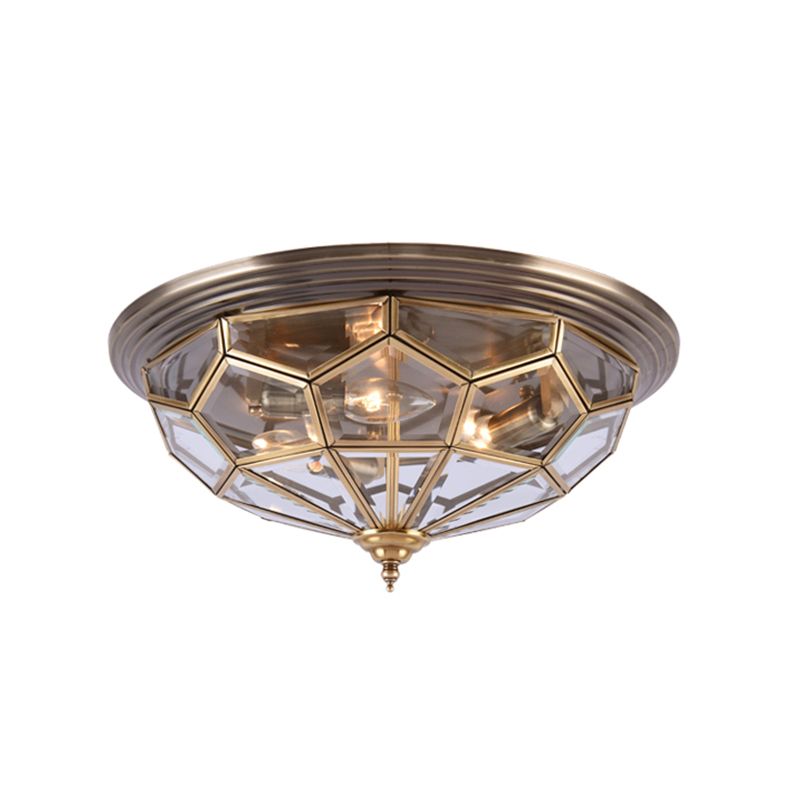14 "/18" W Prism Bedroom Flush Monte Light Colonial Clear Smusso Glass 2/3 Bulbi Brass Close to Massimale Lamp